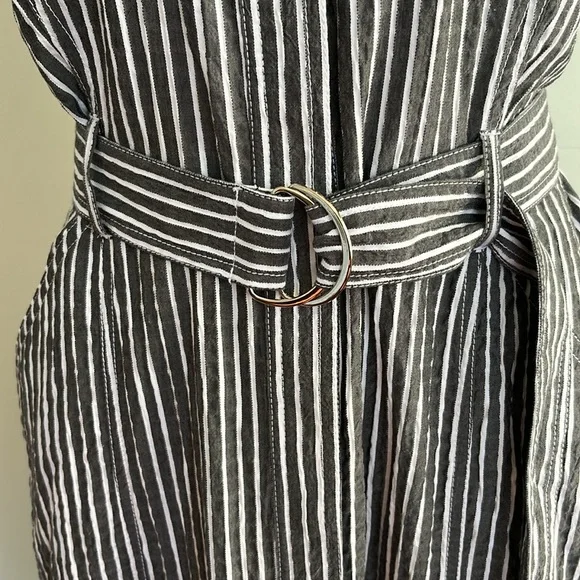 White House Black Market Gray and White Striped Utility Midi Dress - Picture 3 of 16